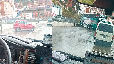 ACCIDENTE EN LA AUTOPISTA LA PAZ–EL ALTO, IMPACTOS EN CARRIL DE BAJADA