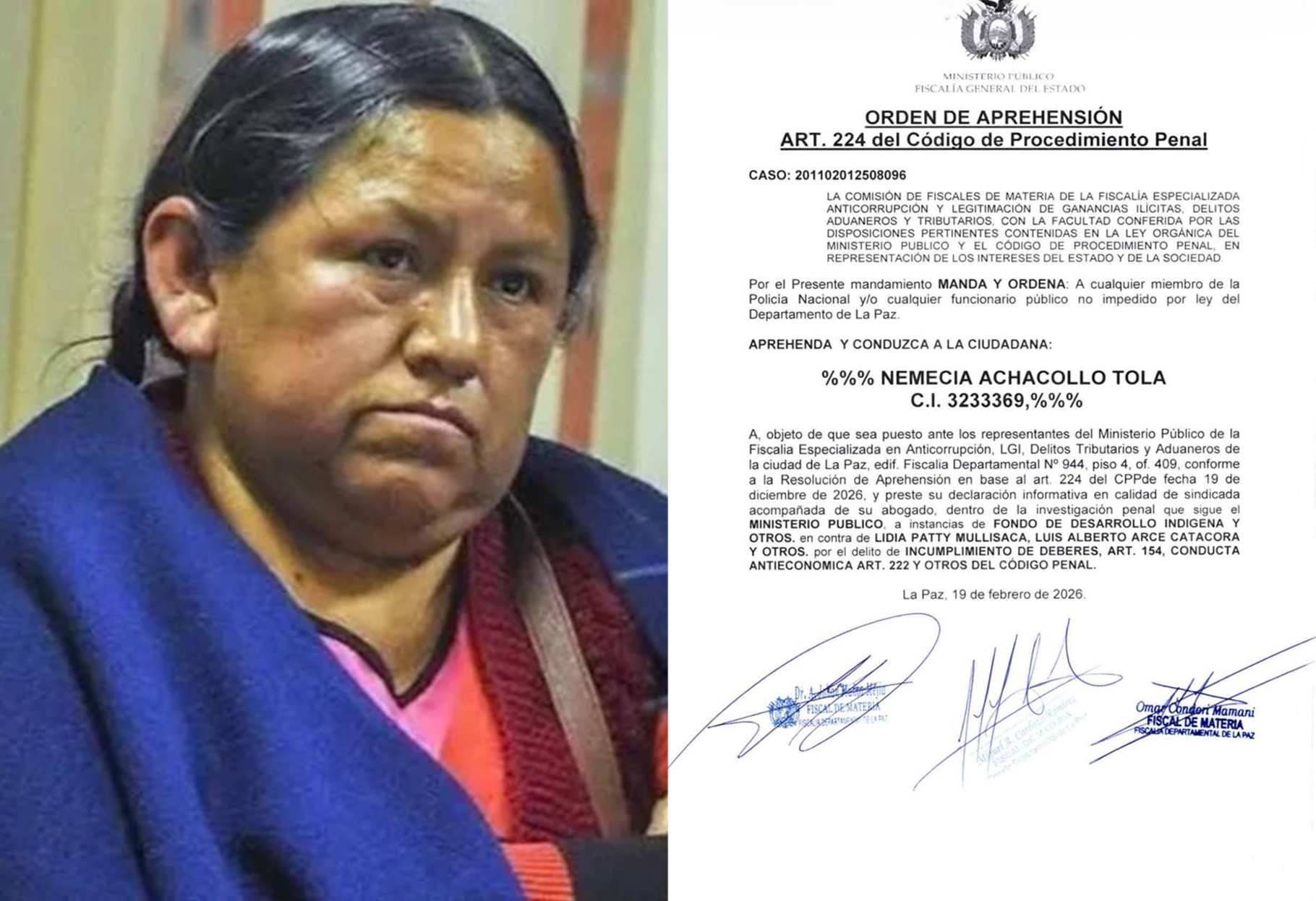 ORDEN DE APREHENSIÓN CONTRA ACHACOLLO