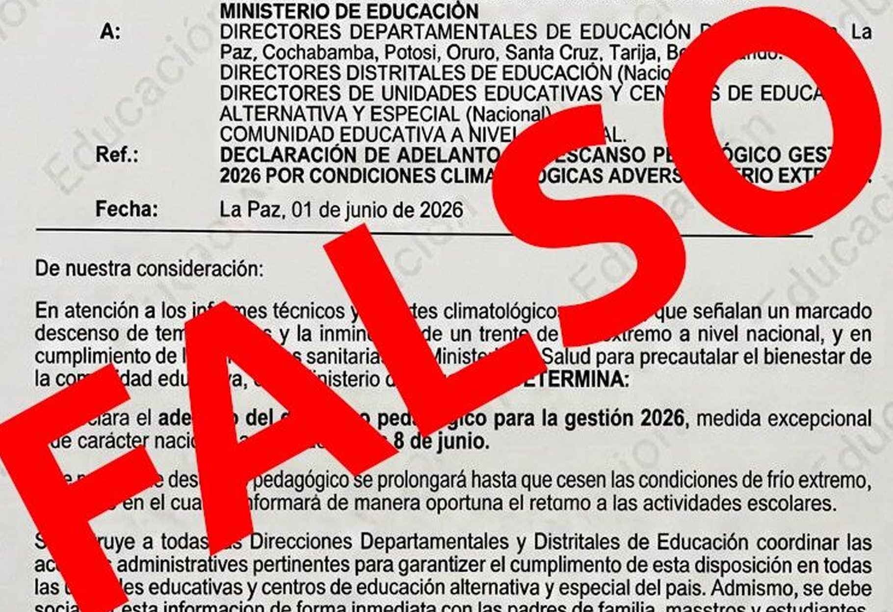 MINISTERIO DE EDUCACIÓN ALERTA SOBRE COMUNICADO FALSO